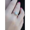 Gümüş Renk Zirkon Taşlı Kalp Model Charm Pirinç Kadın Yüzük