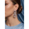 Gümüş Renk Zirkon Taşlı Kare Model Kadın Abiye Küpe