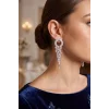 Gümüş Renk Zirkon Taşlı Saçaklı Model Kadın Abiye Küpe