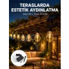 Güneş Enerjili LED Ampul Zincir Işık Sıcak Beyaz Dekoratif Bahçe Aydınlatması