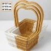İç İçe Geçebilen 3’lü Çift Renkli Dikdörtgen Formlu Kalp Saplı Plastik Rattan Sepet Seti – Hasır Görünümlü Çok Amaçlı Organizerler (5047)