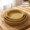 İç İçe Geçebilen 3’lü Yuvarlak Plastik Rattan Tepsi Seti–Hasır Görünümlü Çok Amaçlı Servis ve Sunum Tepsileri (5047)