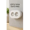 İkili Beyaz Topraklı Priz Modern Sıva Üstü Tasarım Duvar Elektrik Prizi