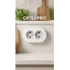 İkili Beyaz Topraklı Sıva Üstü Priz - Modern Elektrik Çiftli Priz