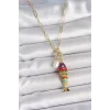 İnci Detaylı Zirkon Taşlı Rainbow Balık Figürlü Gold Renk Pirinç Kolye