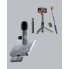 Kablosuz Çift Yaka Mikrofonu ve Tripodlu Selfie Çubuğu İçerik Üretici Seti
