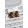 Kahverengi Kare Model Vintage Gold Renk Kadın Küpe