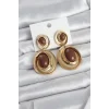 Kahverengi Sallantılı Damla Model Gold Renk Vintage Kadın Küpe