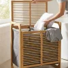 KALIN AHŞAP BAMBU 2 BÖLMELİ KİRLİ ÇAMAŞIR SEPETİ KUMAŞ ÇANTALI SEPET=54X35X60CM (5047)