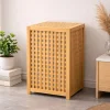 KALIN AHŞAP BAMBU KİRLİ ÇAMAŞIR SEPETİ KUMAŞ ÇANTALI SEPET=40X40X58CM (5047)
