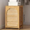 KALIN AHŞAP BAMBU KİRLİ ÇAMAŞIR SEPETİ KUMAŞ ÇANTALI SEPET=43X33X67CM (5047)