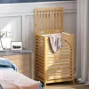 KALIN AHŞAP BAMBU KİRLİ ÇAMAŞIR SEPETİ KUMAŞ ÇANTALI SEPET=43X33X67CM (5047)