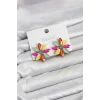 Karışık Renk Kristal Taşlı Lotus Çiçek Model Kadın Küpe