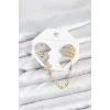 Kiraz Model Pirinç Gold Renk Zincir Bağlantılı Ear Cuff Küpe Seti