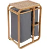 KİRLİ ÇAMAŞIR SEPETİ AHŞAP - BAMBU 3 ORGANİZER BÖLMELİ KUMAŞ ÇANTALI 50X30X70CM (5047)