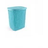 Kirli Çamaşır Sepeti Kapaklı 65 LT Örgü Desenli Plastik Çamaşır Sepeti Banyo Sepeti - Turkuaz