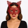 Kırmızı Dantel Kedi Maskesi ve Dantel Taç Seti 8 No – Kadın Kostüm Aksesuarı