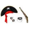 Korsan Şapkası + Tabanca + Maske + 2 Adet Yüzük Kostüm Seti Çocuk