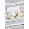 Krem Mineli Lotus Model Pirinç Kadın Küpe
