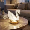 Kuğu Model Kristal LED Masa Lambası – Dokunmatik, 3 Renk Işık Modlu, Şarjlı Mini Dekoratif Gece Lambası