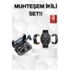 Kulak İçi Kablosuz Bluetooth Kulaklık ve NFC ve GPS Özellikli Akıllı Saat Alarm ve Titreşim