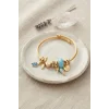 Kuş Figürlü Mavi Charmlı Gold Renk Bileklik