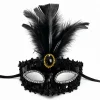 Lüks Siyah Tüylü Taşlı Balo Maskesi