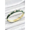 Mineli Pirinç Gold Renk Yeşil Çiçek Motifli Kadın Kelepçe