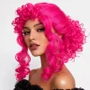 Neon Pembe Bukleli Kıvırcık Cosplay Peruğu - İçi Astarlı (5047)