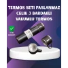 Paslanmaz Termos ve İkili Bardak Seti | 6-12 Saat Sıcak/Soğuk Tutma