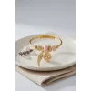 Pembe Göz Model Gold Renk Charmlı Bileklik