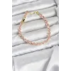 Pembe Kare Zirkon Taşlı Gold Renk Pirinç Su Yolu Kadın Bileklik