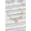 Pembe Kelebek Charmlı Gold Renk Kadın Bileklik
