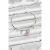 Pembe Kelebek Charmlı Gümüş Renk Kadın Bileklik