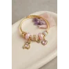 Pembe Renk Teddy Bear Model Gold Charmlı Bileklik