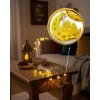 Pilli Minareli Hilal LED Işık Gold Metal Ramazan Dekorasyonu