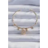 Pirinç Altın Renk Zirkon Taşlı Yonca Model Charm Bileklik