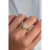 Pirinç Ayarlamalı Gold Renk Zirkon Taşlı Bombeli Kalp Yüzük