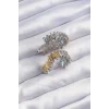Pirinç Gold Gümüş Renkli Tırtıklı Kalp Küpe