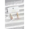Pirinç Gold Pembe Renk Zirkon Taşlı Kalp Model Kadın Küpe