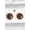 Pirinç Gold Renk 3D Daire Leopar Model Kadın Küpe
