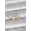 Pirinç Gold Renk Ayarlanabilir Beyaz Mineli Kedi Model İnci Detay Kadın Yüzük
