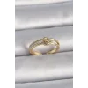 Pirinç Gold Renk Ayarlanabilir Zirkon Taşlı Düğüm Kalp Model Kadın Yüzük