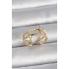 Pirinç Gold Renk Ayarlanabilir Zirkon Taşlı İncili Yıldız Model Kadın Yüzük