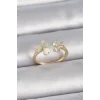 Pirinç Gold Renk Ayarlanabilir Zirkon Taşlı Kalp Beyaz Mineli Model Kadın Yüzük