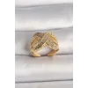 Pirinç Gold Renk Ayarlanabilir Zirkon Taşlı X Model Kadın Yüzük