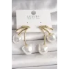 Pirinç Gold Renk Beyaz İnci Kiraz Model Kadın Küpe