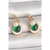 Pirinç Gold Renk Beyaz Yeşil Sallantı Mineli Kadın Küpe