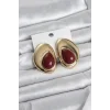 Pirinç Gold Renk Bordo Taşlı Damla Model Vintage Kadın Küpe
