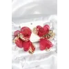 Pirinç Gold Renk Bordo Tüllü Lotus Kadın Küpe